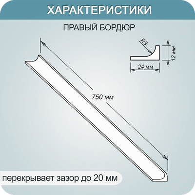 Акриловый плинтус бордюр для ванной BNV ГЛ24 12х24х750мм Бежевый правый