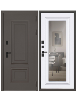 Стальная дверь НОРИЛЬСК с зеркалом Азурит (терморазрыв 3к)