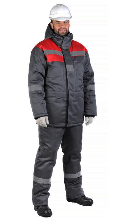 Костюм ЧИКАГО-ЗИМА с полукомбинезоном, серый/красный, СОП