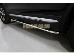 Пороги овальные гнутые с накладкой 75х42 мм ТСС для Changan CS75 FL 2020-
