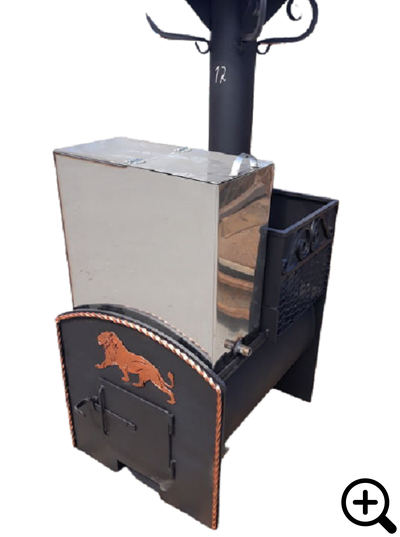 Дровяная банная печь ВОЛГА-1, открытая каменка. (+Бак 60 литров)