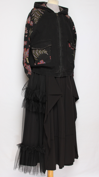 Джинсовка комбинированная "РОЗОВЫЕ ЦВЕТЫ" черная р.44-48