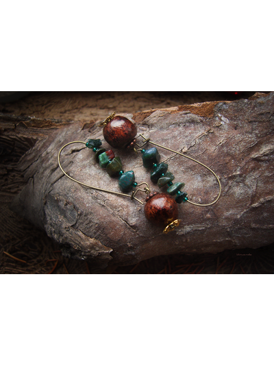 Серьги-бохо с камнями "Легенды тайги"