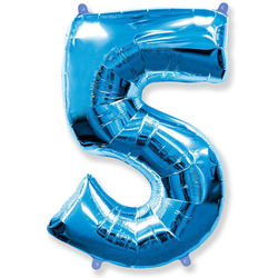 Воздушный шар фольгированный "Цифра 5. Синий"  (Испания) 102 см.