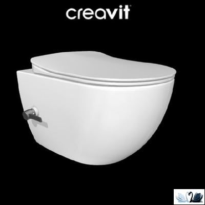 Чаша унитаза Creavit Free FE322-34CB00E-0002, с биде, со смесителем, подвесная безободковая. Круглая форма, скрытый крепеж
