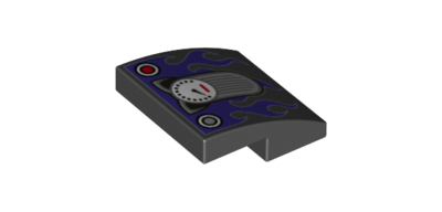 Slope, Curved 2 x 2 x 2/3 with Cat Ears Speedometer and Dark Purple Flames Pattern, Black (15068pb094 / 6172456)