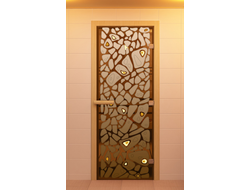 Дверь для сауны, серия &quot;Морское дно&quot;, с фьюзингом, стекло бронзовое