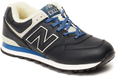 New Balance 574 Black Blue Leather с мехом