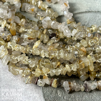 Рутиловый кварц "Волос Венеры" золотистый крошка 6-12 мм, цена за нить 39 см (россыпь)
