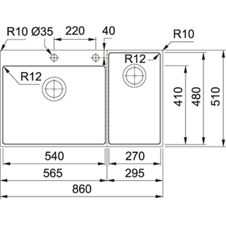 Мойка Franke Box Center BWX 220-54-27 TL, рабочий центр справа