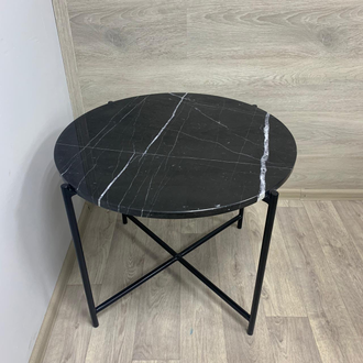 Кофейный столик со столешницей из мрамора Negro Marqina (подстолье черный полумат)