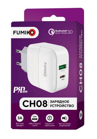 Зарядное устройство FUMIKO CH08 PD 18W+QC3.0 3A белое
