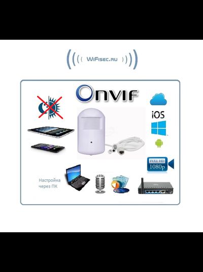 Видеоняня/Охранная IP WiFi-LAN видеокамера с аудиоканалом (корпус ИК датчика), встроенный DVR. Full HD (CamHi)