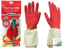 Перчатки латексные сверхпрочные Биколор М (белый+красный) Komfi
