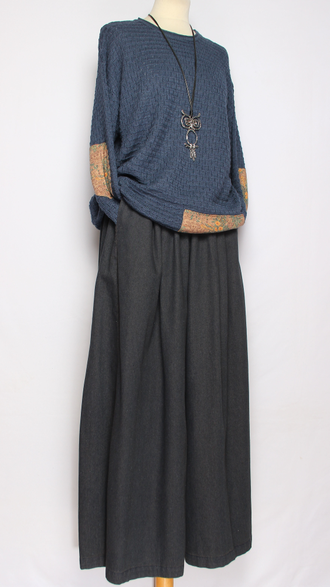 ЮБКА-БРЮКИ  джинсовая "Разрезы широкая" черная р.46-54