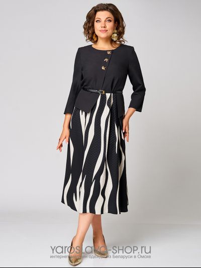 Модель :1303.Платье женское А-силуэта в черно-белом цвете