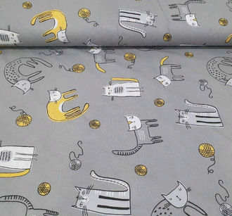 Подушка с ластовицей на молнии форма U размер 340 х 35 см с искусственным пухом + наволочка на молнии поплин Коты на сером