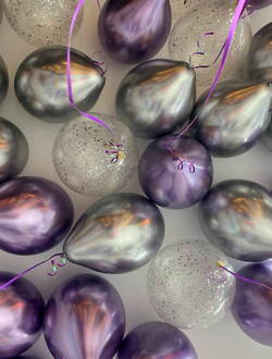 Шары фиолетовый хром, серебро, с конфетти 20 шт под потолок