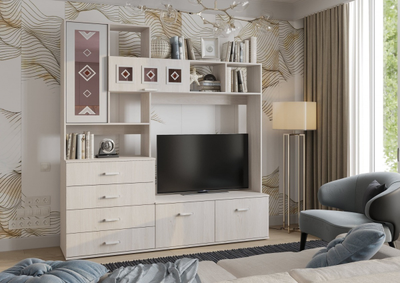 Гостиная Белла центральная секция ясень белый (Мебелони)