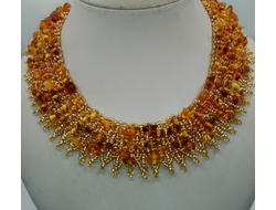Колье из Чешского бисера и натурального янтаря