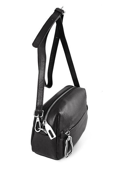 (АРТИКУЛ: 8399/0/81) СУМКА ЖЕНСКАЯ, МАЛЕНЬКАЯ, НАТУРАЛЬНАЯ КОЖА, ЧЕРНАЯ, С НАРУЖНЫМИ КАРМАНАМИ, С ПЛЕЧЕВЫМ РЕМНЕМ