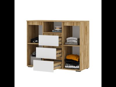 Хелен КМ 01 Комод 3 ящика и 2 створки 1200х960х465 дуб крафт золотой / белый