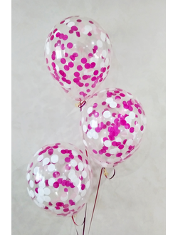 ВОЗДУШНЫЙ ШАР С ГЕЛИЕМ С КОНФЕТТИ "МАЛИНОВЫЙ С БЕЛЫМ" 30СМ