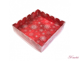 Коробка для пряников с прозрачной крышкой &quot;Снежинки на красном&quot;, 12*12*3 см