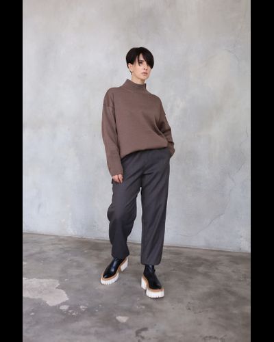 Брюки с манжетами из  костюмной шерсти small (160-165 см)  (клетка/коричневый)