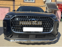 Защита переднего бампера двойная с перемычками Папа Тюнинг d60/42 для CHERY Tiggo 9 2024-