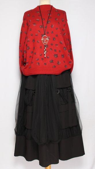 ДЖЕМПЕР ХЛОПОК "СТОЙКА МЕЛКИЕ ЛИСТИКИ" винный до р.54