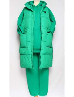 Костюм тройка: худи, брюки, жилет."Теплый с жилетом" зелёный р.52-54