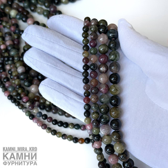 Турмалин микс тёмный шары 5,6-5,8/6,5-6,8/8-8,5/8,8-9,3 мм, цена за нить 19 см