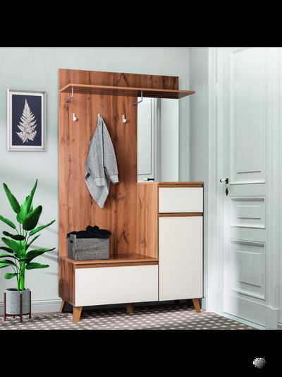 Авалон 53.11 Шкаф для прихожей (с зеркалом) Дуб вотан/Белый