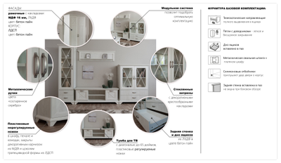 Комод Лорена 2д4ящ, Бетон Паин белый