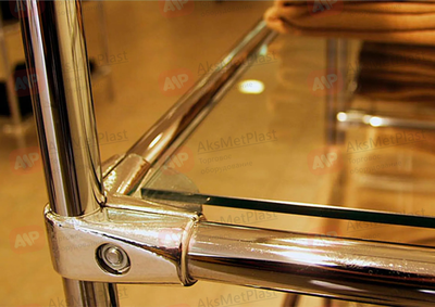 UNO-06 Угловой соединитель 3-х труб с одной полкой системы Joker-Uno d=25 мм, цвет: хром