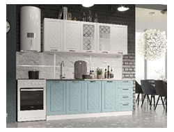 Кухонный гарнитур АГАВА 2,0м Белый/акация белая/аква