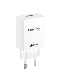 Зарядное устройство FUMIKO CH03 1USB QC3.0 3А c кабелем Micro USB WHITE