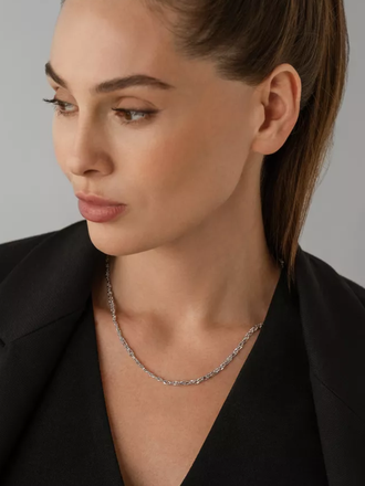 Цепь серебряная Шарик-Бочка из 3-х косичек с алмазной гранью и  родиевым покрытием НЦ 22-100Ю-3