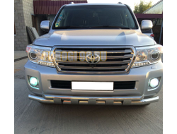 Защита переднего бампера двойная с пластинами d76/60 для Toyota Land Cruiser 200 2013-2015