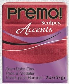 полимерная глина Sculpey Premo! Accents, цвет-red glitter 5051(красный с блестками), вес-57 грамм