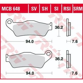 Тормозные колодки передние/задние TRW MCB648 для KTM, Yamaha (Organic Allround)