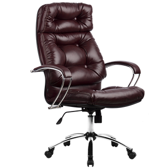 Кресло для руководителя из натуральной кожи LUX14 Бордовый + Хромированное пятилучие