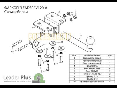 Фаркоп Лидер-Плюс для Volkswagen Amarok 2010-2019