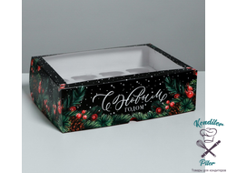 Коробка для капкейков «С Новым Годом» 25 х 33 х 10 см, черная
