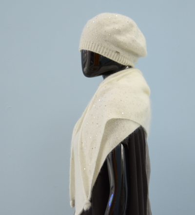 Женский тонкий белый берет с пайетками и шарф платок Вицио фото