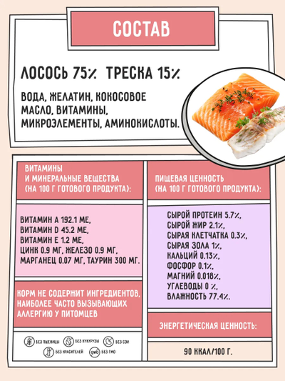 Zilli (Зилли) Влажный корм (консервы) для взрослых кошек с лососем и треской 100 г