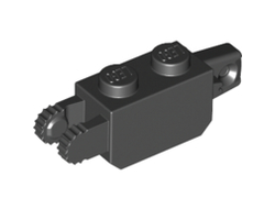 Hinge Brick 1 x 2 Locking with 1 Finger Vertical End and 2 Fingers Vertical End, 9 Teeth, Black (30386 / 3038626 / 4167106)