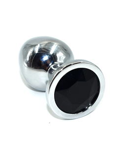 Серебряная анальная пробка с черным кристаллом (Medium)