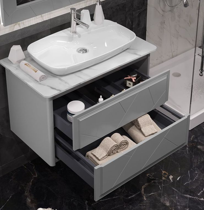 Тумба с раковиной Opadiris Луиджи 90 серый матовый, со столешницей и накладной раковиной "NOVA"